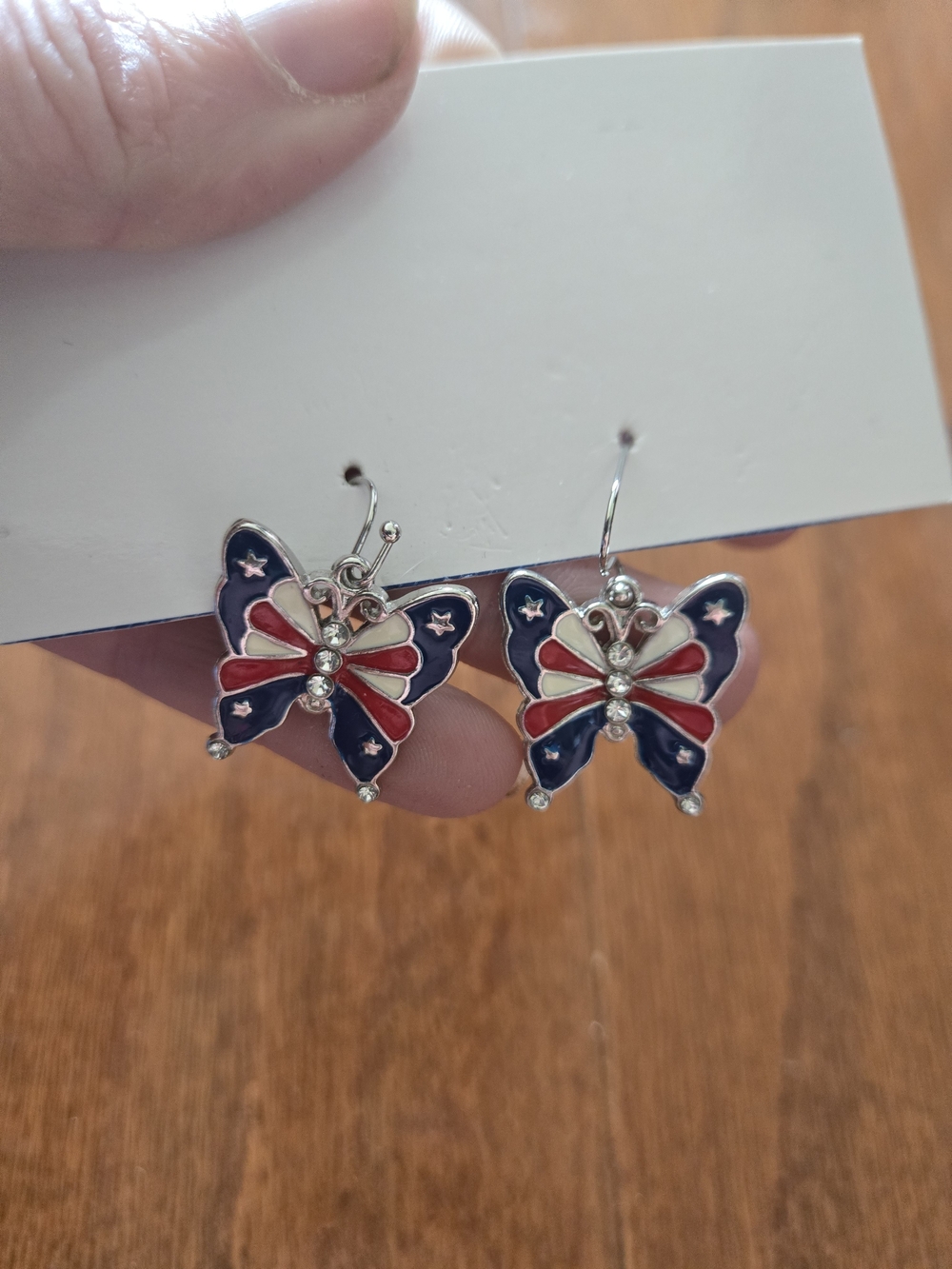 Patriotic Butterfly Drop Earrings - Red, White & Blue
